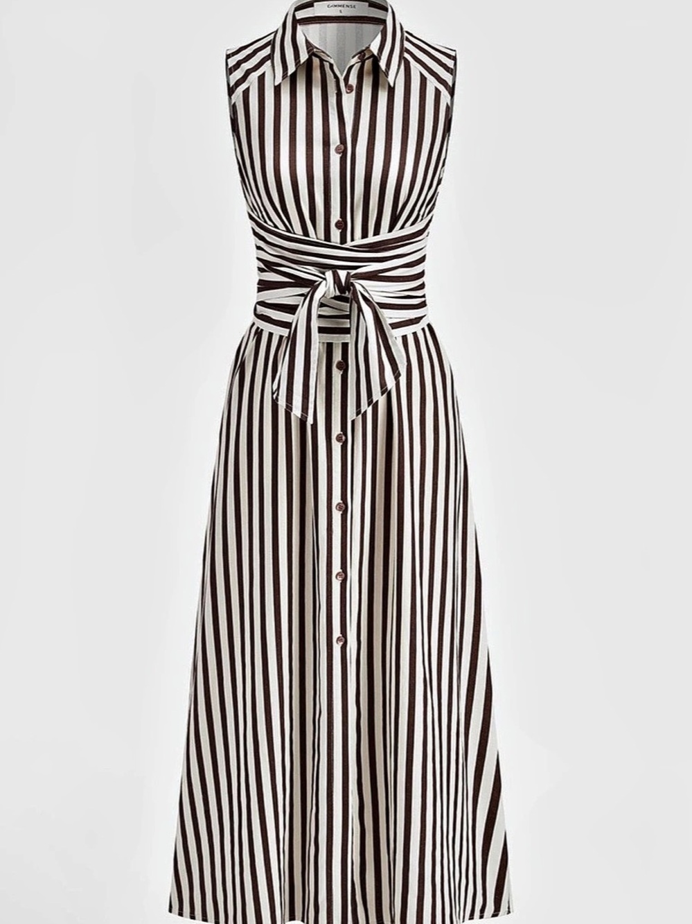 Striped Midi Shirt Dress in Brown & White Like New